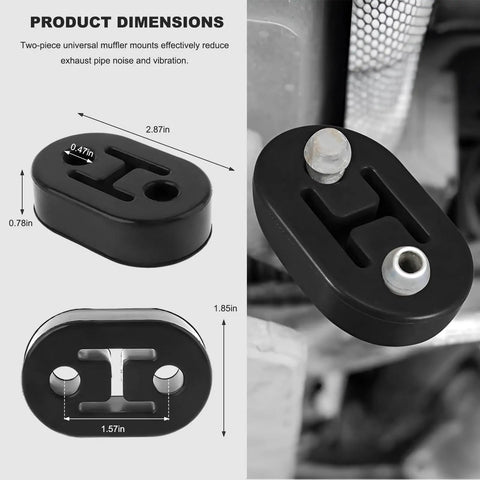 Dimensions of Two Pack Exhaust Rubber Hangers For Cars Trucks And SUVs With 2 Holes Adjustable Muffler Mount Brackets