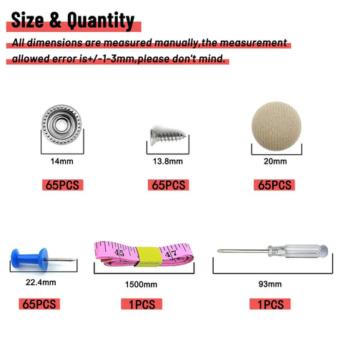 65 Set Car Roof Headliner Repair Kit With 262 Pcs Auto Roof Snap Rivets Retainer For Interior Ceiling Cloth Fixing Buckle