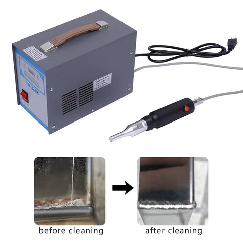 Ultrasonic Plastic Welder 28KHz 700W Handheld Spot Welder with power unit and cleaning comparison for plastic repairs.