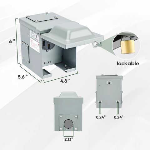 Dimensions of 50 Amp 125/250V Outdoor RV And EV Power Outlet Box Enclosed Lockable Weatherproof NEMA 14 50R Receptacle
