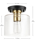 Polly 1 Light Flush Mount Ceiling Light With Black Finish, Clear Glass Shade, Antique Brass Socket, Vintage Edison Bulb Included