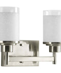 Alexa Collection 2 Light Bath Vanity Light With Dope Etched Linen Glass And Clear Edge Glass Modern Brushed Nickel Finish