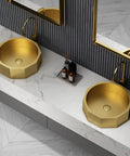 Totally Durable Gold Geometric Table Mounted Vanity Sink Built From Rugged 304 Stainless Steel Single Bowl Bathroom Basin with Quick Drain