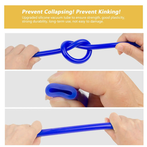 Blue Silicone Vacuum Hose Kit For Cars With Color-Matched Connectors showing flexibility, knot strength, and compression resistance.