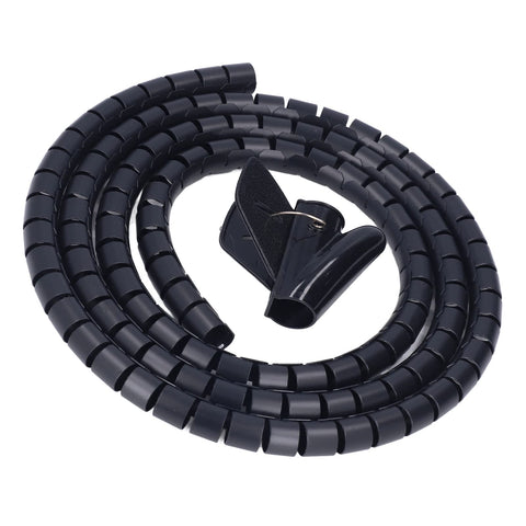 Spiral Cable Wrap For Home Office And Entertainment Centers With Clamp, Heavy Duty Wire Sleeves And Winding Tube, 2m black cord