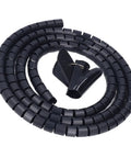 Flexible Black Spiral Cable Wrap For Cord Management 20mm Plastic Wire Sleeve, coiled and ready for organizing cables.