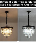 Modern Sleek 3 Tier Black Crystal Chandelier Pendant Light With Dimmable LEDs flush mount showing two color temperatures