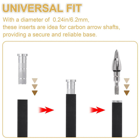 Diagram of 12 Piece Aluminum Arrow Inserts For 0.244 Inch And 6.20mm Carbon Arrow Shafts assembly for target practice and hunting.