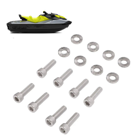 Stainless Steel Exhaust Manifold Screw Set For Ski Doo 600 HO And 800 Twin Engines M6 X 20mm Bolts With Lock Washers Easy Installation And Precise Fitment For OE Numbers 514054626 205062044 205562060 Y Pipe Kit Included., stainless steel bolts and lock washers for Ski-Doo snowmobile exhaust manifold