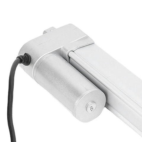 Slick 12V Linear Actuator With Integrated Limit Switch, showing silver motor and connection for electric beds and recliners.