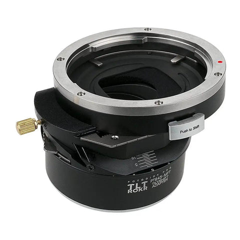 Tilt Shift Lens Mount Adapter for Pentax 645 Lenses to Micro Four Thirds Cameras Unlock 20mm of Shift 10 Degrees of Tilt and 360 Degrees of Rotation black metal adapter