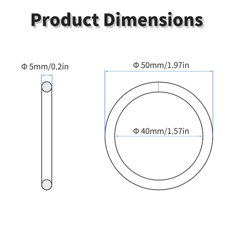 Two Pack 40 Mm Inner Diameter Stainless Steel O Rings With 5 Mm Wire Thickness Premium 304 Stainless Steel product dimensions