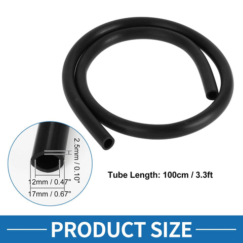 Silicone Vacuum Tubing Hose for Cars and Trucks, High Temperature 3.3 Ft Long, 12 mm Inner Diameter, 2.5 mm Wall Thickness, Black