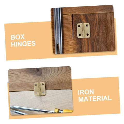 40-Pc Mini Iron Chest Hinges Set With Screws, 270 Degree Rotation Small Cabinet Hardware For Wooden Jewelry Boxes And Tiny Craft Boxes, Dope Yellow Finish With Rounded Corners, Discreet Yet Durable Hinges KOMBIUDA