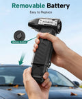 Person replacing battery on Cordless Electric Air Duster With Swappable Twin Battery Pack 150000 RPM 3 Speed High Velocity Blower