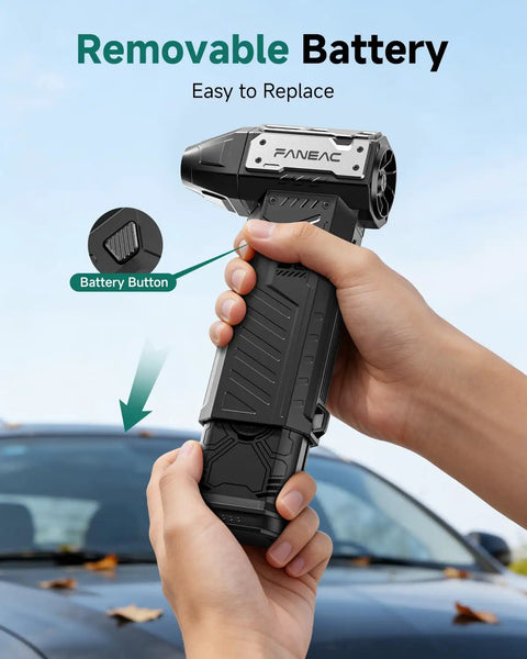 Person replacing battery on Cordless Electric Air Duster With Swappable Twin Battery Pack 150000 RPM 3 Speed High Velocity Blower