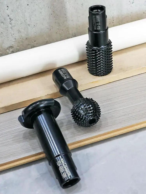 Woodworking Rotary Burr Set For Carving And Engraving, 3 piece drill bit milling tool kit with 5/8-11 thread on wooden surface
