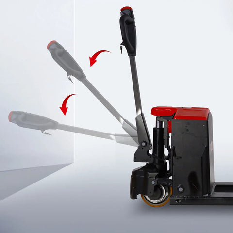 Heavy Duty 4400 Lb Electric Pallet Jack Truck With 48 By 27 Inch Forks, Built In Lead Acid Battery, Ergonomic Control Handle in use