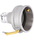 Built Like A Tank Type Da Camlock Reducer Fitting With Rugged Aluminum Hose Adapter Coupler, 4 inch female connection.