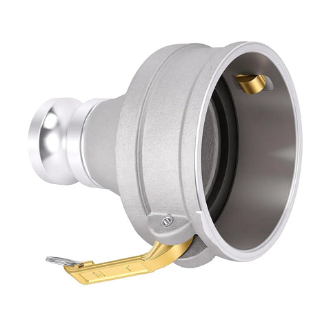 Built Like A Tank Type Da Camlock Reducer Fitting With Rugged Aluminum Hose Adapter Coupler, 4 inch female connection.