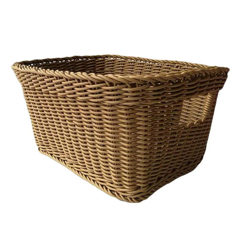 Large Woven Storage Basket With Handles For Laundry Bedroom And Bathroom Rustic Rattan Look Versatile Storage Bin For Towels Blankets And Toys Bottom 11.8 By 7.9 Top 17.3 By 10.2 7.9 Inch Tall