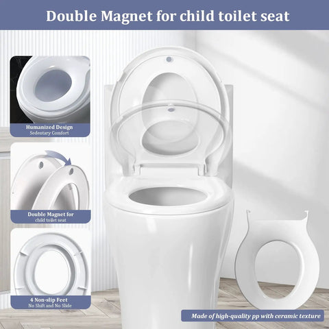 2 In 1 Toilet Seat With Built In Toddler Seat Slow Close Round Seat Fits Most Toilets For Adults And Kids Heavy Duty Thick Plastic Never Loosen Easy To Install And Clean White 16.5 Inch
