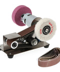 Badass Mini Electric Belt Sander And Desktop Grinder Woodworking Polisher Metal Edge Sharpener featuring adjustable work table.