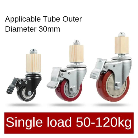 Four 3 Inch Red Stainless Steel Furniture Caster Wheels With Brakes Universal Stem 30 mm Square Tube for durability and mobility