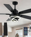 Smooth Operator 52 Inch Black Modern Chandelier Ceiling Fan Featuring Smart App Control And Barn Wood Blades with remote and blades shown