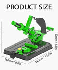 Universal Angle Grinder Stand Converter And Workstation Bracket For 100 115 125mm Grinders Polishing And Cutting Multi Angle Desktop Mount With Pull Rod Fits Two Sided M8 M10 Holes shown in green with dimensions.