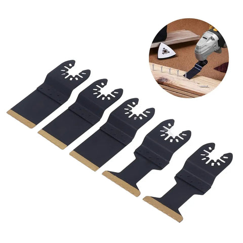 Titanium Plated Oscillating Saw Blades Set High Carbon Steel Universal Fit 5 Pack With Spacers For Metal Cutting Heavy Duty Pro Grade Blades For Soft Metals Smooth Long Lasting Performance, 5 black blades