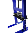 Close-up of Badass Professional Grade Heavy Duty 6 Ton Hydraulic Shop Press with adjustable black work table in blue finish.