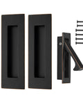 Oil Rubbed Bronze 6 Inch Pocket Door Hardware Kit With Recessed Flush Pulls And Edge Pulls In Stainless Steel For Closet Sliding And Barn Doors Includes Two Pocket Door Handles And One Edge Pull Easy Install And Ultra Durable