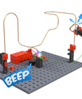 Hands On Electricity Kit For Kids With 11 Models, Fun STEM Educational Game For Ages 8 And Up, Learn Electrical Circuits And Build Real Projects, Interactive Science Toy For Curious Young Engineers, gray baseboard with wired beeping circuit