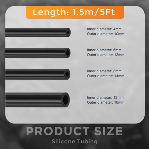 High Performance Black Silicone Vacuum Hose Kit Featuring 4 Pcs Durable Automotive Tubing With Precise 5/32 In To 15/32 In I.D Sizes Perfect For Engine Intake Lines And Windshield Washer Systems That Handle Up To 130 PSI Max Pressure Like A Boss Without, 1.5m lengths