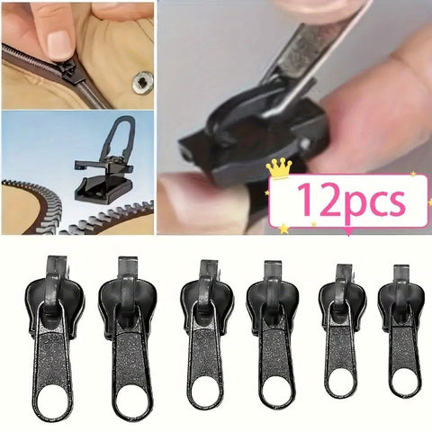 Easy Install Zipper Repair Kit With Clip On Zipper Pull Replacement Durable Hardware For Backpacks Jackets Coats Luggage Travel Gear 12 Pack Durable No Sew Quick Fix For Gear Bags And Clothing image showing clip-on zipper pulls.