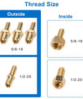 Thread size options for Heavy Duty 40k Transmission Oil Cooler Kit connectors, featuring 5/8-18 and 1/2-20 threads inside and outside.