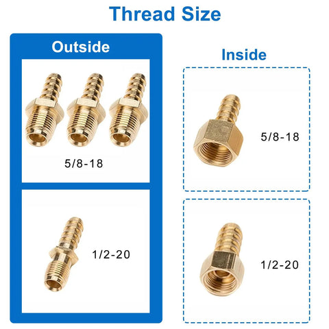 Thread size options for Heavy Duty 40k Transmission Oil Cooler Kit connectors, featuring 5/8-18 and 1/2-20 threads inside and outside.