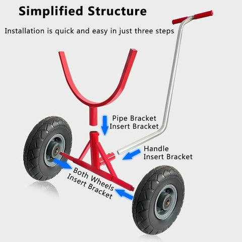 Heavy Duty Pipe Dolly Two Piece Roller Cart For Steel And Fire Pipes With 2200 Pound Capacity showing structure and installation guide.
