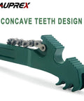 Heavy Duty Chain Oil Filter Wrench With Adjustable Long Handle featuring concave teeth design for tight spots, green color.