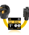 Nema 6-50 To 6-20 Plug Adapter Featuring 10 Awg Stw Wire For Ev Charger And Welder Power Hookup Heavy Duty Shop Ready solid gear on a 1 ft cable.