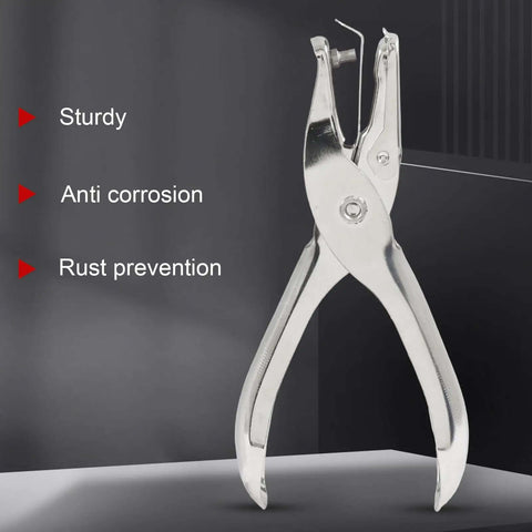 One Eighth Inch Hole Puncher 3mm Metal Paper Punch Tiny Circle Single Hole Punch Tool Handy For DIY Tags Tickets Cards Stainless Steel Rust Resistant Durable And Easy To Use Great For Scrapbooking And Card Making displayed against grey background."