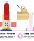 Close-up of valve shut off switch and Teflon tape features for Workhorse 3 Way Air Manifold With 200 Psi Gauge, Aluminum Quick Connect Air Splitter.