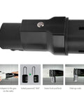 Heavy Duty EV Charging Adapter For Type 2 Connectors showing secure locking feature and IP54 weatherproof build.