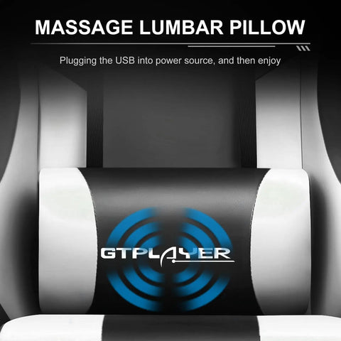 Close-up of massage lumbar pillow on All Day Comfort Gaming Chair With Footrest And Lumbar Support, in Pearl White.