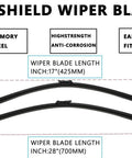 Windshield Wiper Blades Replacement with 17-inch and 28-inch lengths, made from memory steel for Model S glass cleaning.
