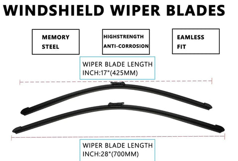 Windshield Wiper Blades Replacement with 17-inch and 28-inch lengths, made from memory steel for Model S glass cleaning.
