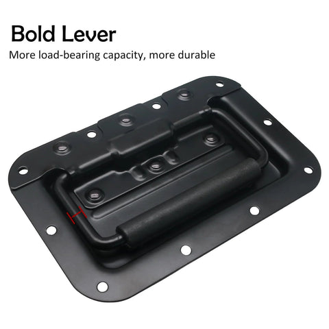 Two Pack 6.34 Inch Recessed Spring Loaded Chest Handles with Rubber Grip for Trunks, Crates and Storage Boxes, black iron