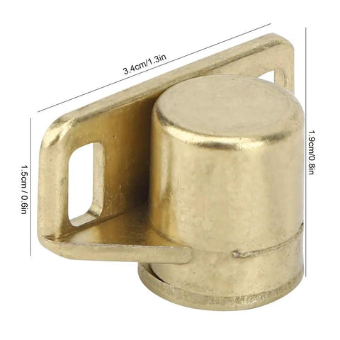 Close-up of a zinc alloy cabinet catch from Four Piece Magnetic Cabinet Door Catch Set In Zinc Alloy With Gold Antique Finish