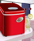 Rock Solid Countertop Ice Maker With Quick Freeze Cycle And No Sweat Self Clean Routine Heavy Duty Plastic Build in red color.